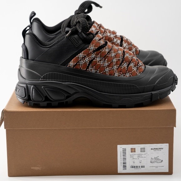 size 11 /EU 44 Burberry Arthur Lace Black Brown Sneakers Leather Big Laces main image 12
